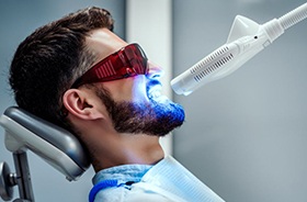 Man undergoing in-office teeth whitening treatment