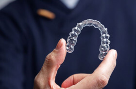 dentist holding invisalign clear aligner