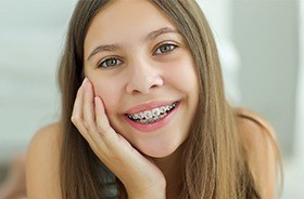 Teen girl with metal braces